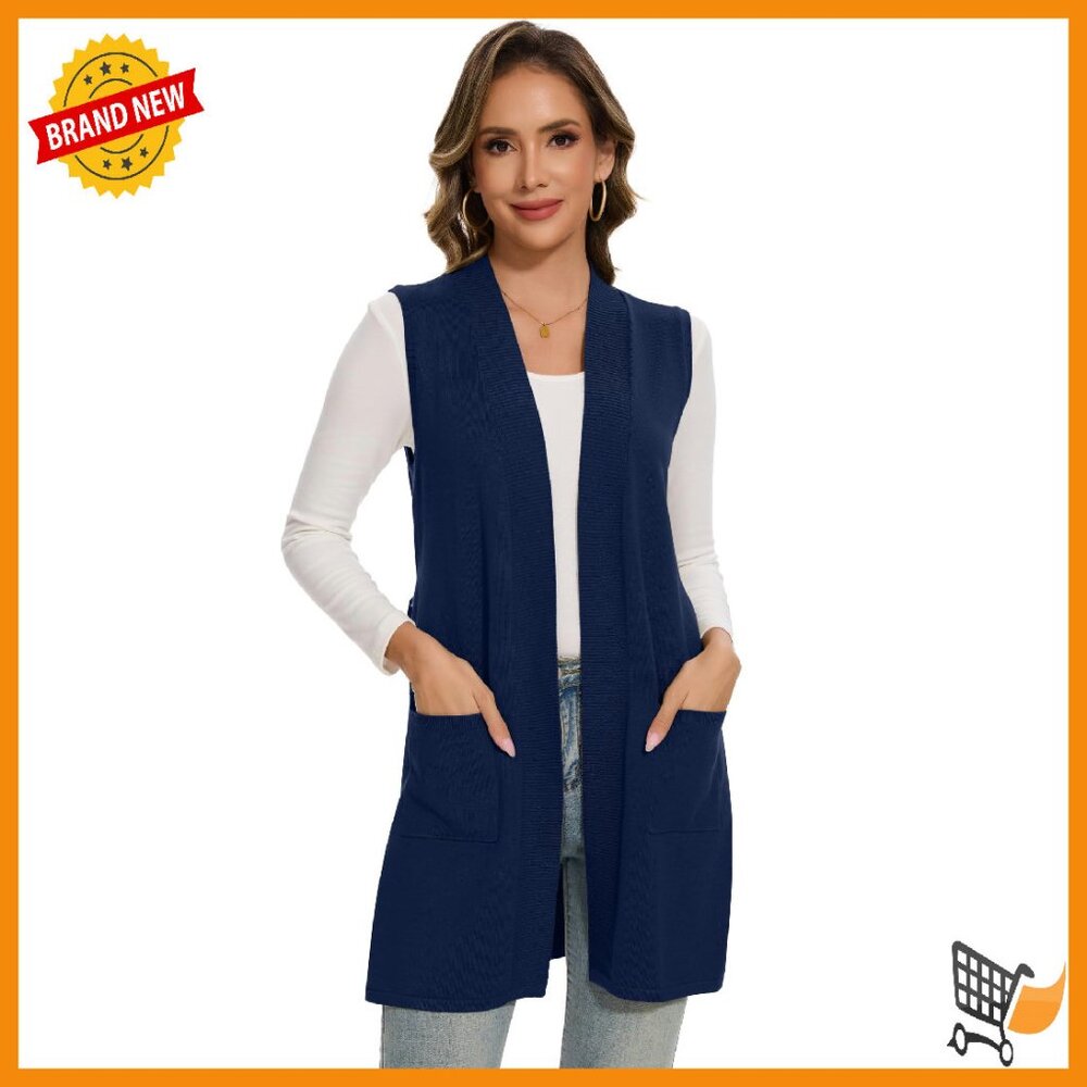 Sleeveless Ribbed Knit Vest With Belt And Pockets - Lightweight Cardigan